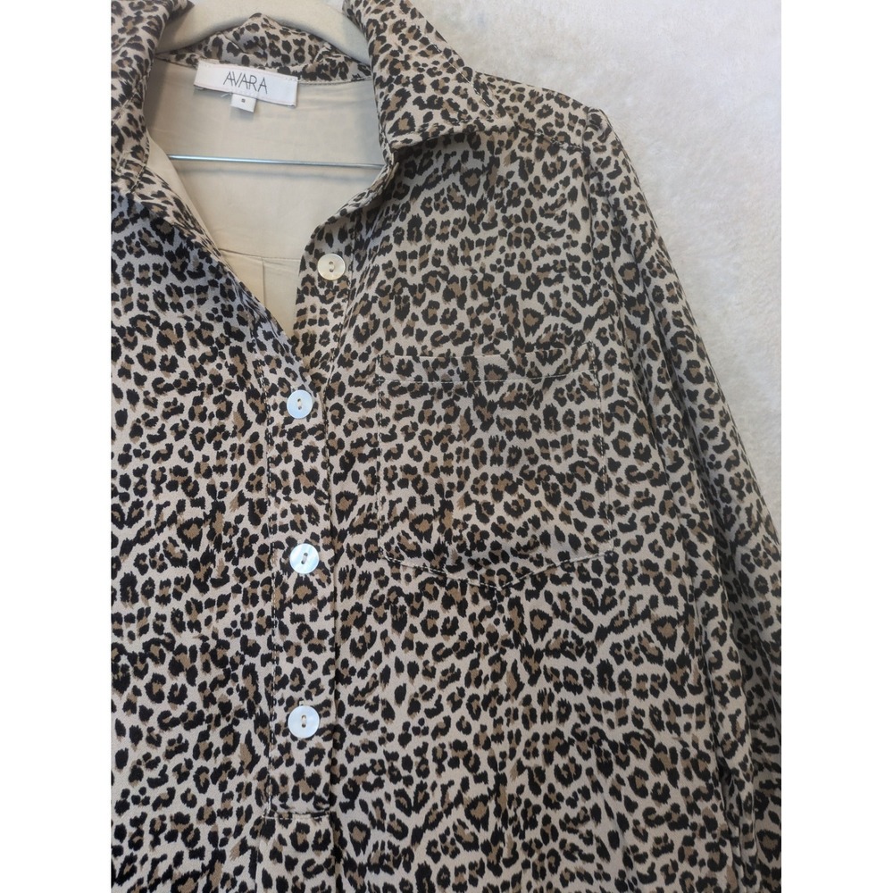 Avara Shirt Dress Women's Small Brown Leopard Print Tiered Long Sleeve Lined - Picture 7 of 12